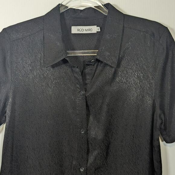 Rudi Miro Eloisa Shirt Dress Black Short Sleeve Textural Print Lagenlook Size 8 - Picture 3 of 10